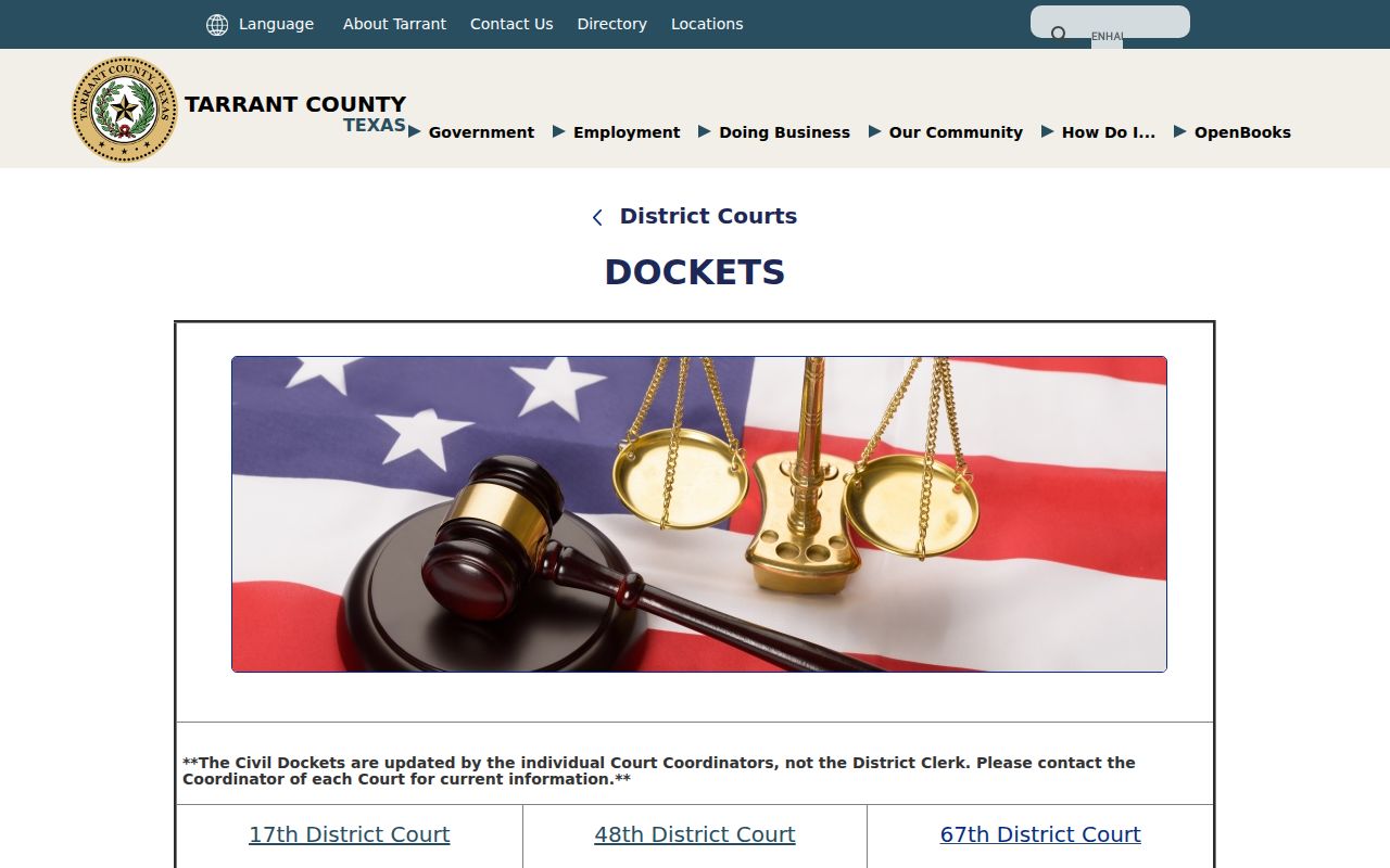 Tarrant County court dates coordinator calendar warning