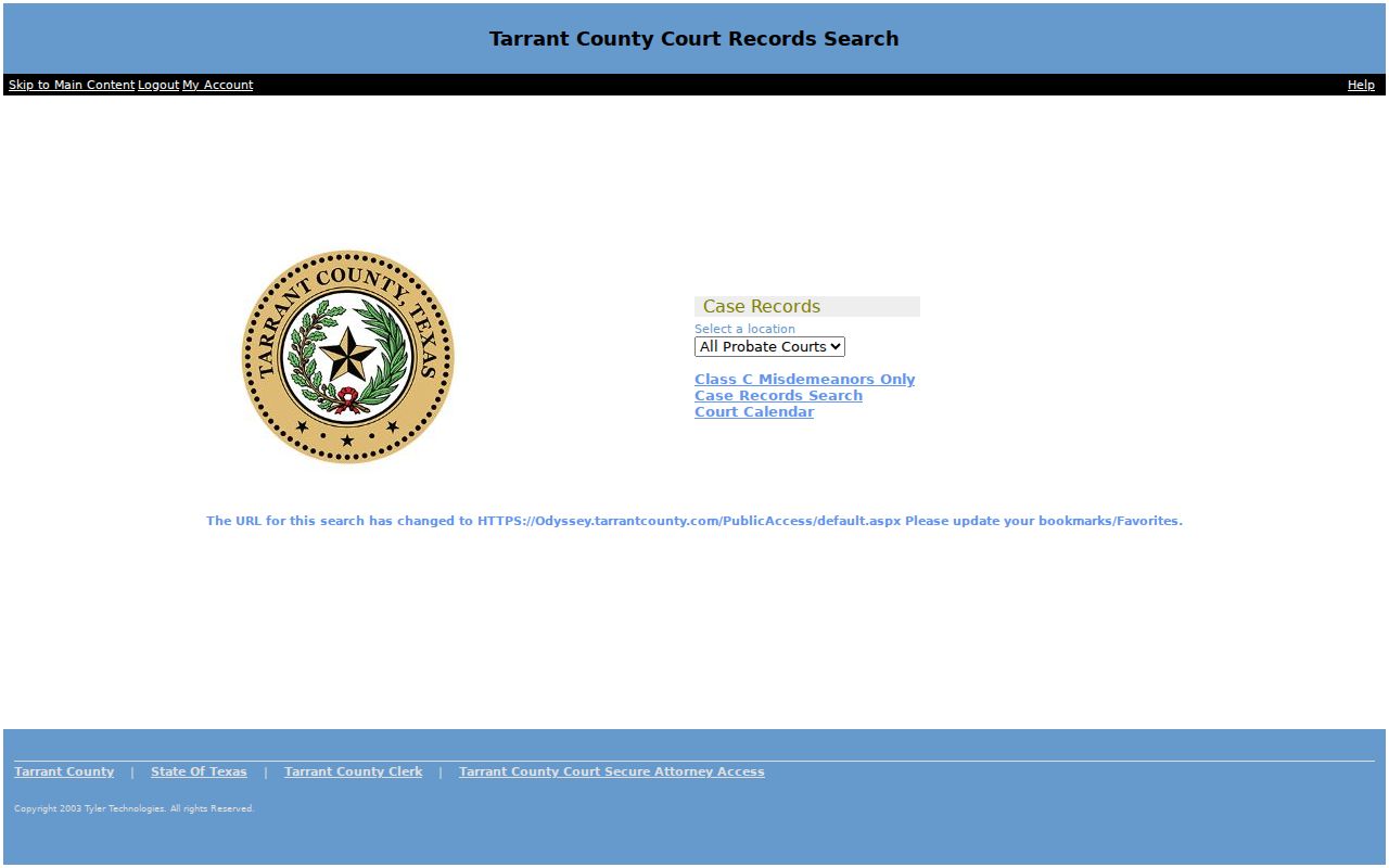 Tarrant County case lookup in Odyssey Public Access