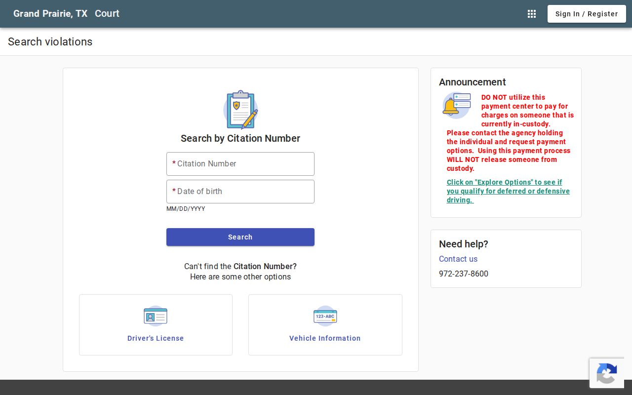 Grand Prairie court docket payment search fields