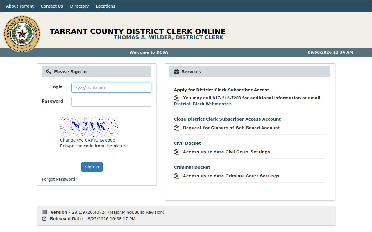 Tarrant County court docket DCSA entry points